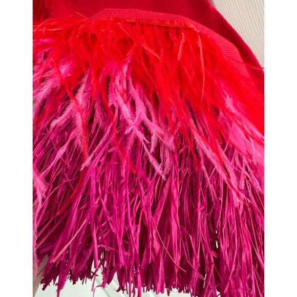 STAUD Etta Feather And Raffia-trimmed Crochet-knit Mini Dress In Blood Orange, s - Picture 8 of 12